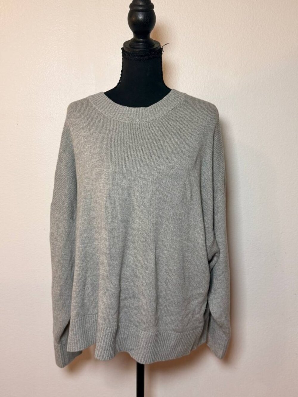 Oversized Heather Gray Crewneck Sweater Drop Shoulder Minimalist Pullover XXL